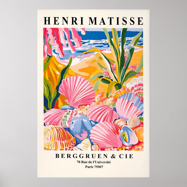 Seashells Art Print Beachy Coastal, Matisse Style (Front)