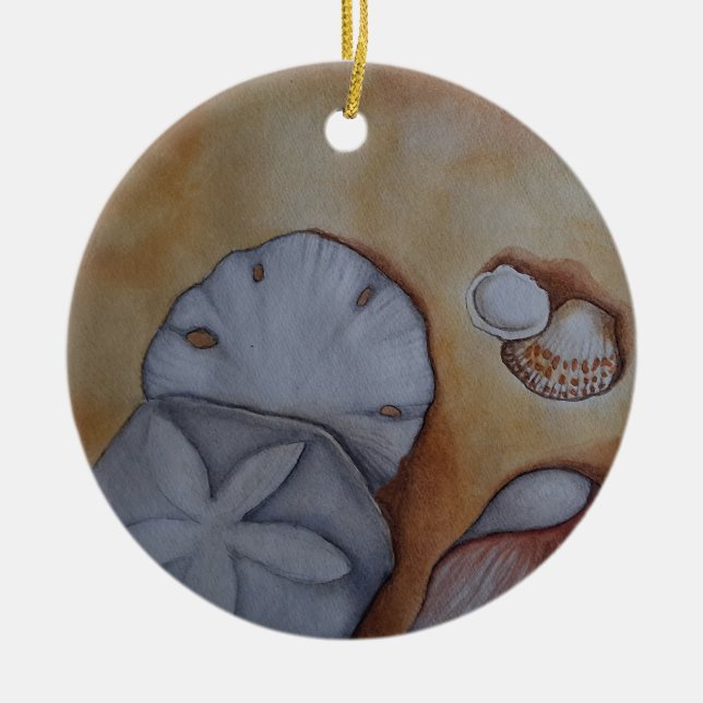 Seashells at the Seashore Ceramic Tree Decoration (Front)