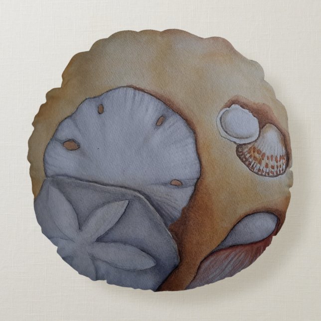 Seashells at the Seashore Watercolor Throw Pillow (Front)