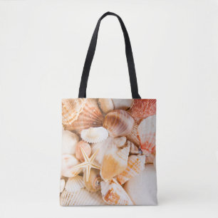 Seashells background: marine theme. tote bag