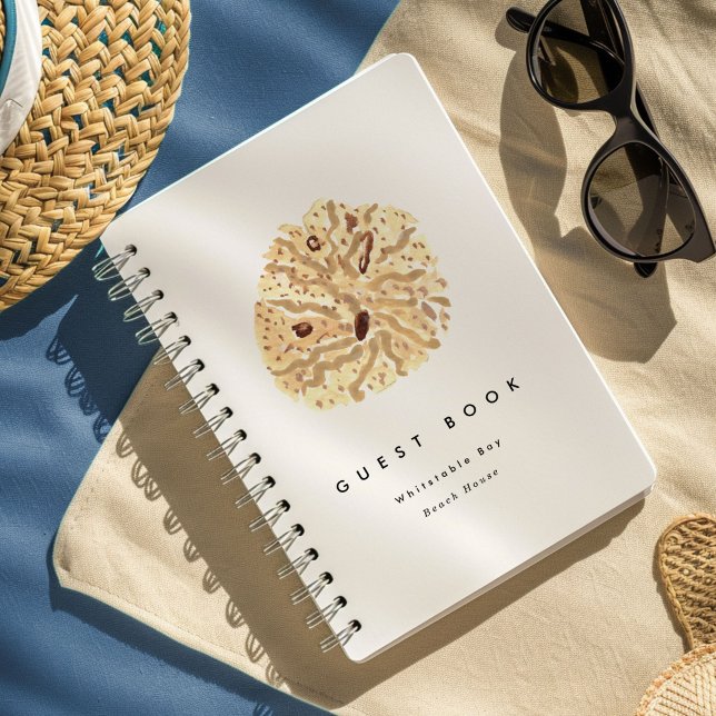 Seashells Beach House Vacation Rental Guest Book (Watercolor sand dollar seashell beach house guest book notebook.)