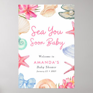 Seashells Beach Sea you soon Baby Shower Poster