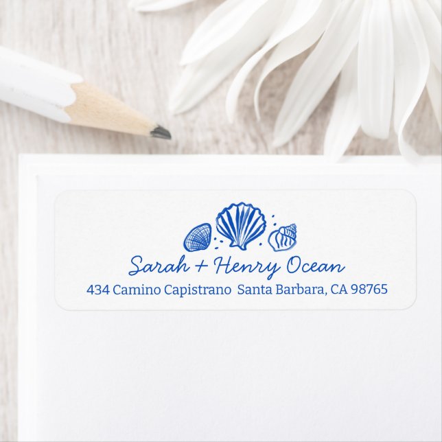 Seashells Beach Wedding Blue White CUSTOM Address (Insitu)
