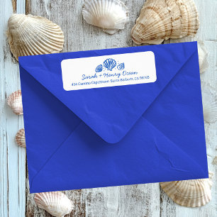 Seashells Beach Wedding Blue White CUSTOM Address