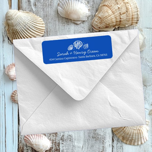 Seashells Beach Wedding Blue White CUSTOM Address (Seashells Beach Wedding Blue White CUSTOM Return Address Label
)