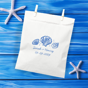 Seashells Beach Wedding Blue White CUSTOM Favour Bags