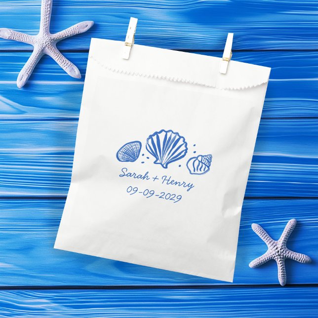Seashells Beach Wedding Blue White CUSTOM  Favour Bags (Seashells Beach Wedding Blue White CUSTOM Favor Bag
)