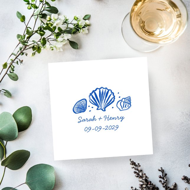 Seashells Beach Wedding Blue White CUSTOM  Napkin (Seashells Beach Wedding Blue White CUSTOM Napkins
)