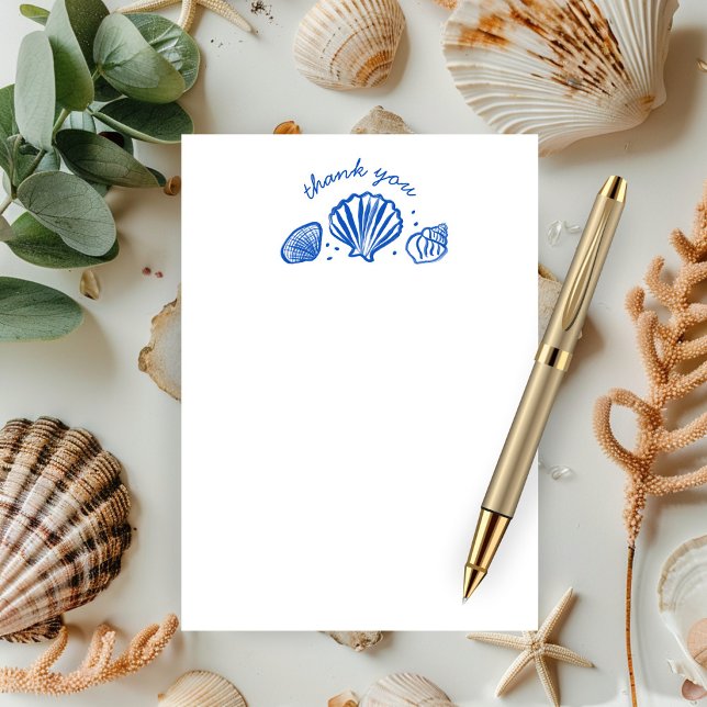 Seashells Beach Wedding Blue White CUSTOM  Thank You Card (Seashells Beach Wedding Blue White CUSTOM Thank You Note Card
)