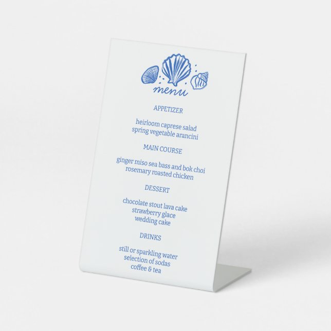 Seashells Beach Wedding Menu CUSTOM Party  Pedestal Sign (Front)