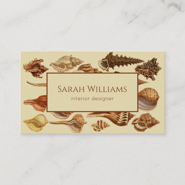 Seashells Beige Brown Vintage Snails Coastal Business Card (Front)