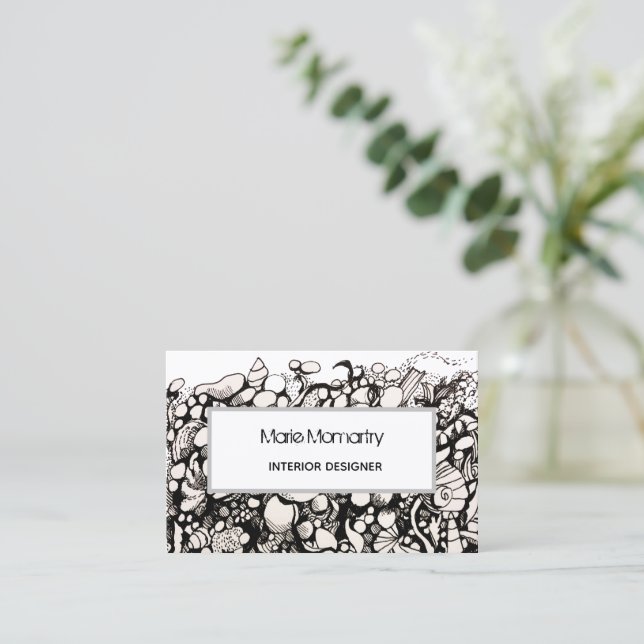 Seashells Black and white Business Card (Standing Front)