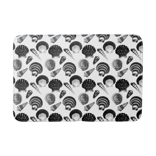 Seashells - black and white on a white background bath mat (Front)