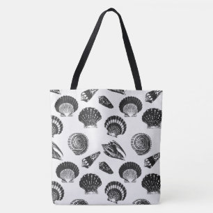 Seashells - black and white on a white background tote bag