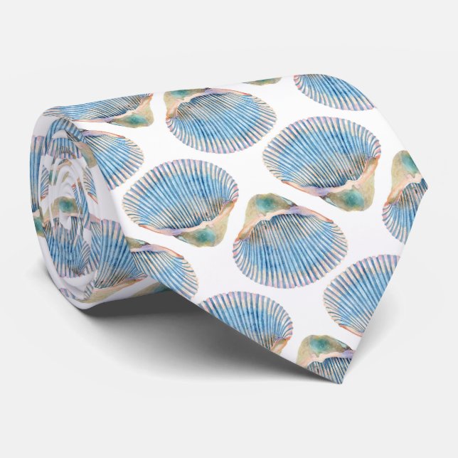 Seashells Blue Tie (Rolled)