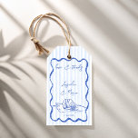 Seashells blue wavy border beach wedding favours gift tags<br><div class="desc">Seashells blue handrawn wavy border beach wedding favour gift tags template,   beach wedding personalised favour tags,  sketch beach wedding personalised thank you tags,  summer wedding printed favour gift tags,   seashells on the beach wedding personalised favour tags,  handwriting wedding personalised favour tags</div>