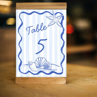 Seashells blue wavy border beach wedding