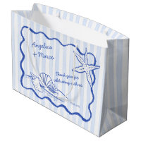 Seashells blue wavy border beach wedding welcome