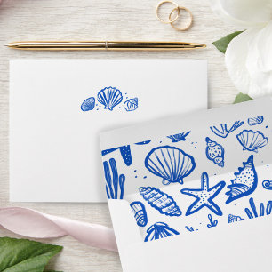Seashells Blue & White Pattern Beach Shells Chic  Envelope