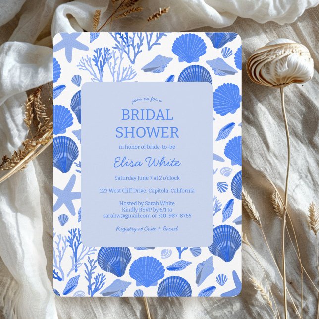 Seashells Bridal Shower Elegant Blue Beach CUSTOM Invitation (Seashells Bridal Shower Elegant Blue Beach CUSTOM Invitation
)