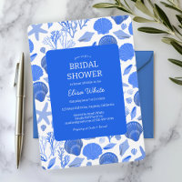 Seashells Bridal Shower Elegant Blue Beach CUSTOM