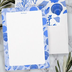 Seashells Bridal Shower Elegant Blue Beach CUSTOM Thank You Card