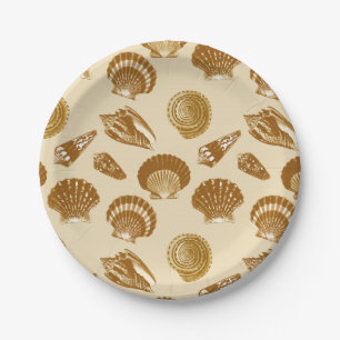 Seashells - Brown on a beige background Paper Plate