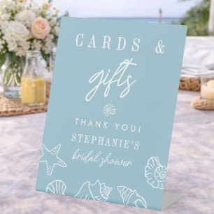 Seashells Cards & Gifts Dusty Blue Bridal Shower Pedestal Sign