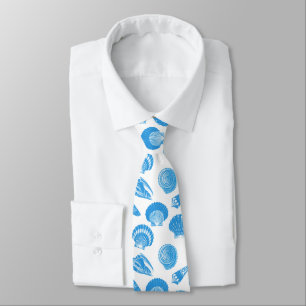 Seashells - Cerulean blue and white Tie