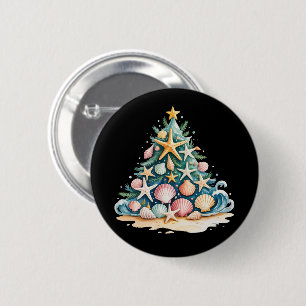 SeaShells Christmas Tree Ocean Water Starfish  6 Cm Round Badge
