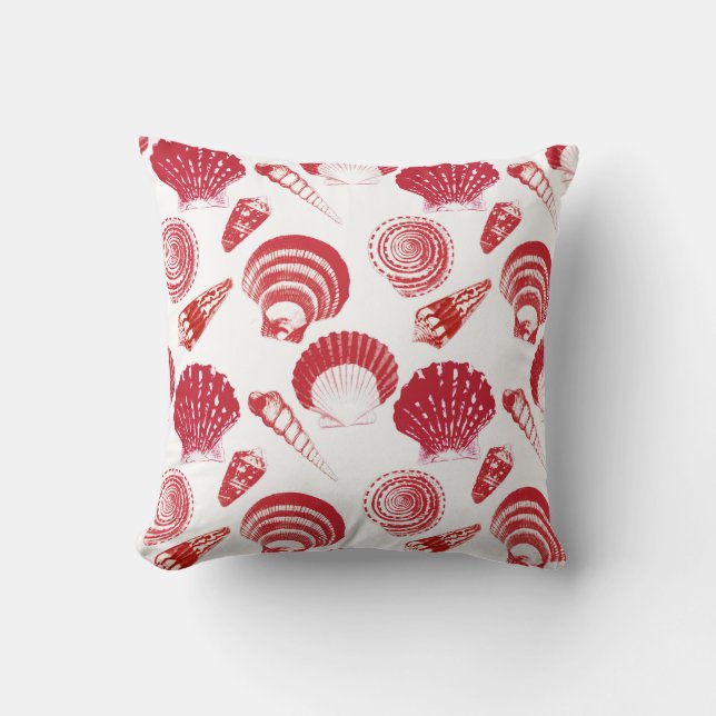 Seashells - cinnabar red on a white background cushion (Front)