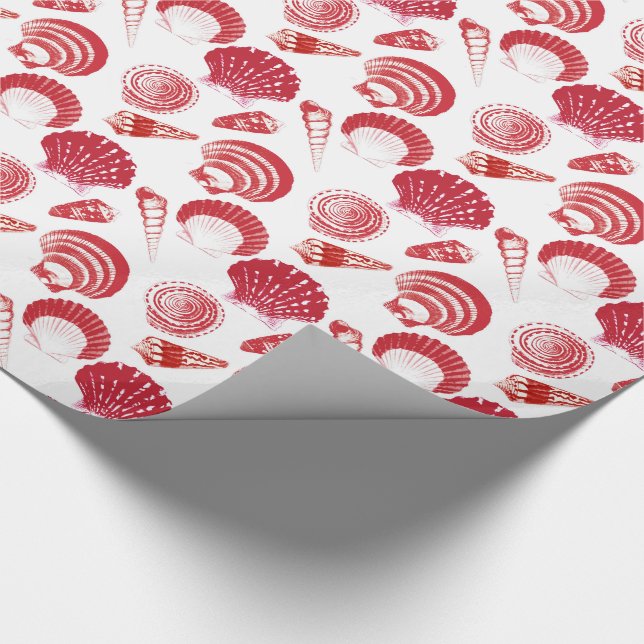 Seashells - cinnabar red on a white background wrapping paper (Corner)