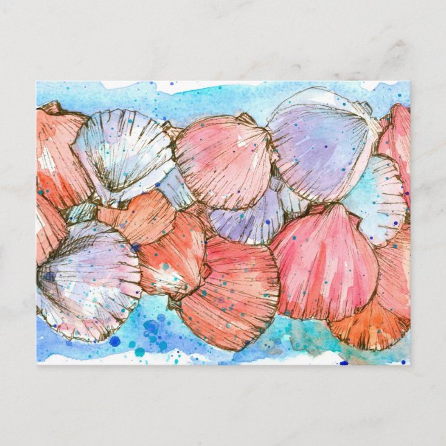 Seashells Clam Shell Ocean Beach Spatter Postcard (Front)