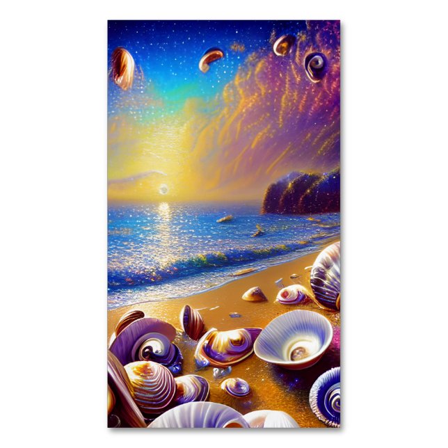 Seashells Clams Crabs Beach Scenery Galaxy Magnetic Business Card (Front Vertical)