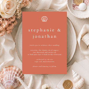 Seashells Coastal Beach Coral Terracotta Wedding  Invitation