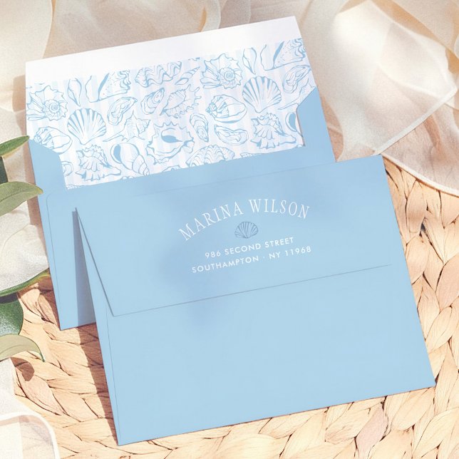 Seashells Coastal Bridal Shower Return Address Envelope (Creator Uploaded)