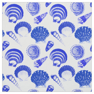 Seashells - cobalt blue on a white background fabric