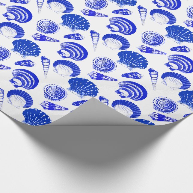 Seashells - cobalt blue on a white background wrapping paper (Corner)