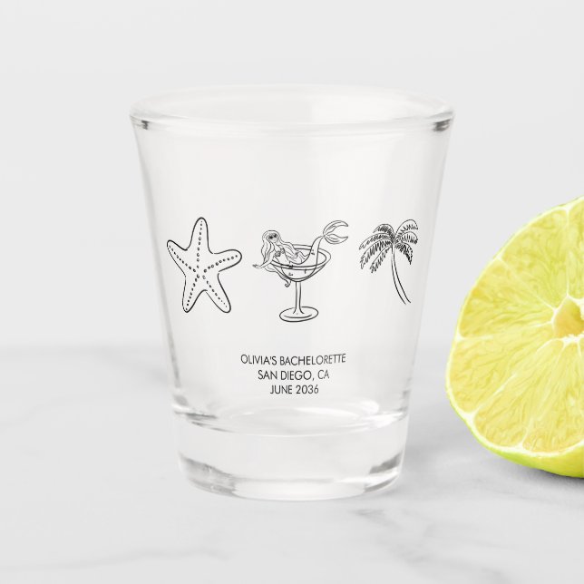 Seashells & Cocktails Beach Bachelorette Favour Shot Glass (Front)
