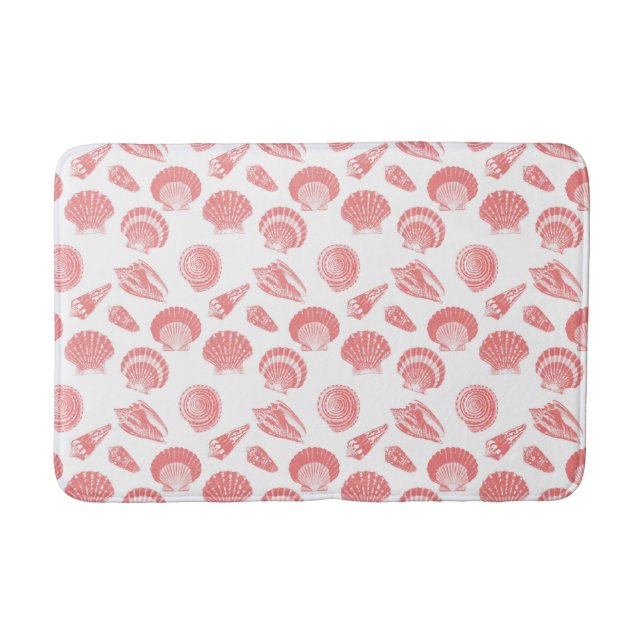 Seashells - coral pink and white bath mat (Front)