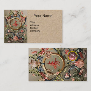 SEASHELLS,CORALS,DOLPHINS,ANTIQUE FLORAL Kraft Business Card