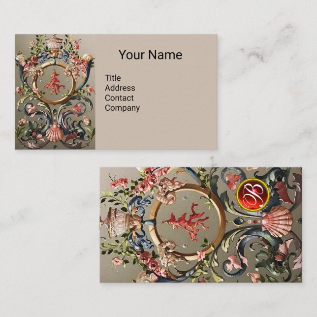 SEASHELLS,CORALS,DOLPHINS,ANTIQUE FLORAL SWIRLS BUSINESS CARD (Front/Back)