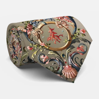 SEASHELLS,CORALS,DOLPHINS,ANTIQUE FLORAL SWIRLS TIE