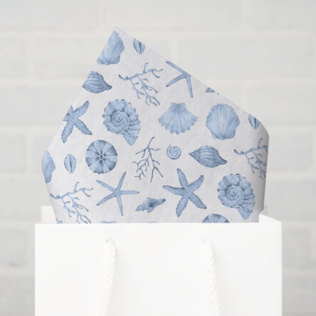Seashells Decoupage Paper, Coastal Seashore Tissue Paper (Gift Bag)