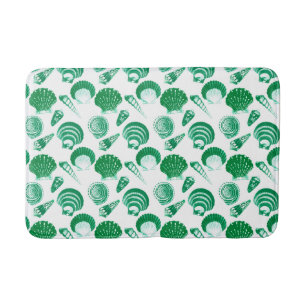 Seashells - emerald green on a white background bath mat
