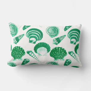 Seashells - emerald green on a white background lumbar cushion
