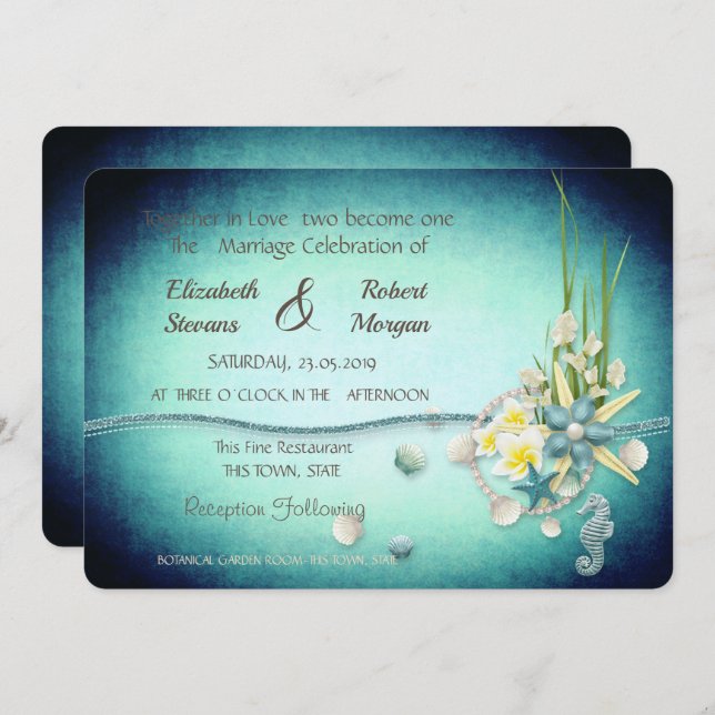 Seashells,Flowers Wedding Invitation (Front/Back)