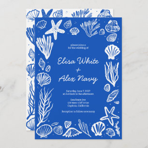 Seashells Frame Beach Wedding Blue CUSTOM  Invitation