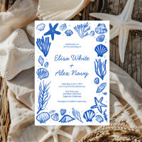 Seashells Frame Beach Wedding Blue CUSTOM