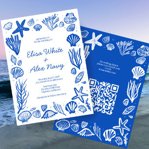 Seashells Frame Beach Wedding CUSTOM QR Code Invitation